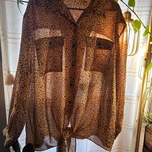 Chic Leopard Print Sheer Blouse